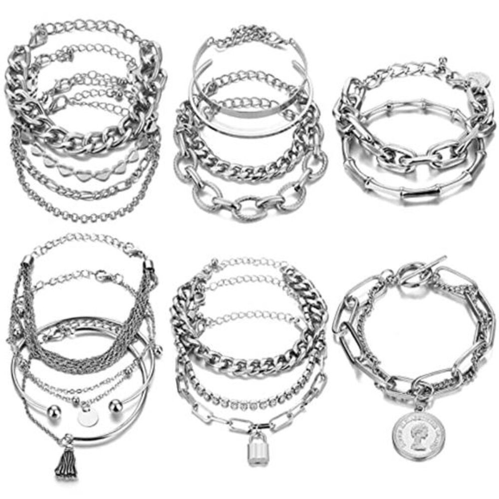 Boho Gold Bracelet Set Stackable Bangles Chunky Dainty Adjustable Women Jewelry